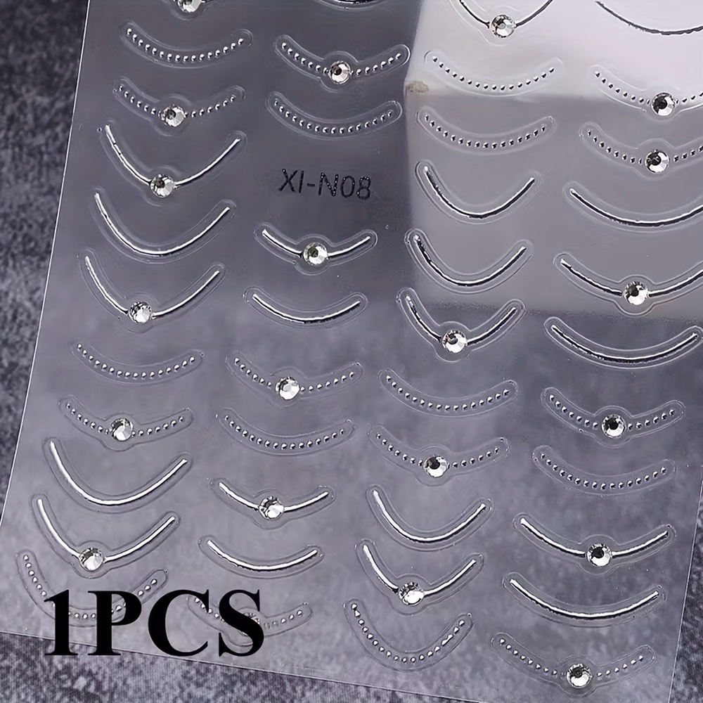 Image of 1pc 3d Golden And Silver Line Nail Stickers, Featuring Self-adhesive French Tip Curve Stripe Designs, With Sparkling Crystal Rhinestones For Manicure Decoration