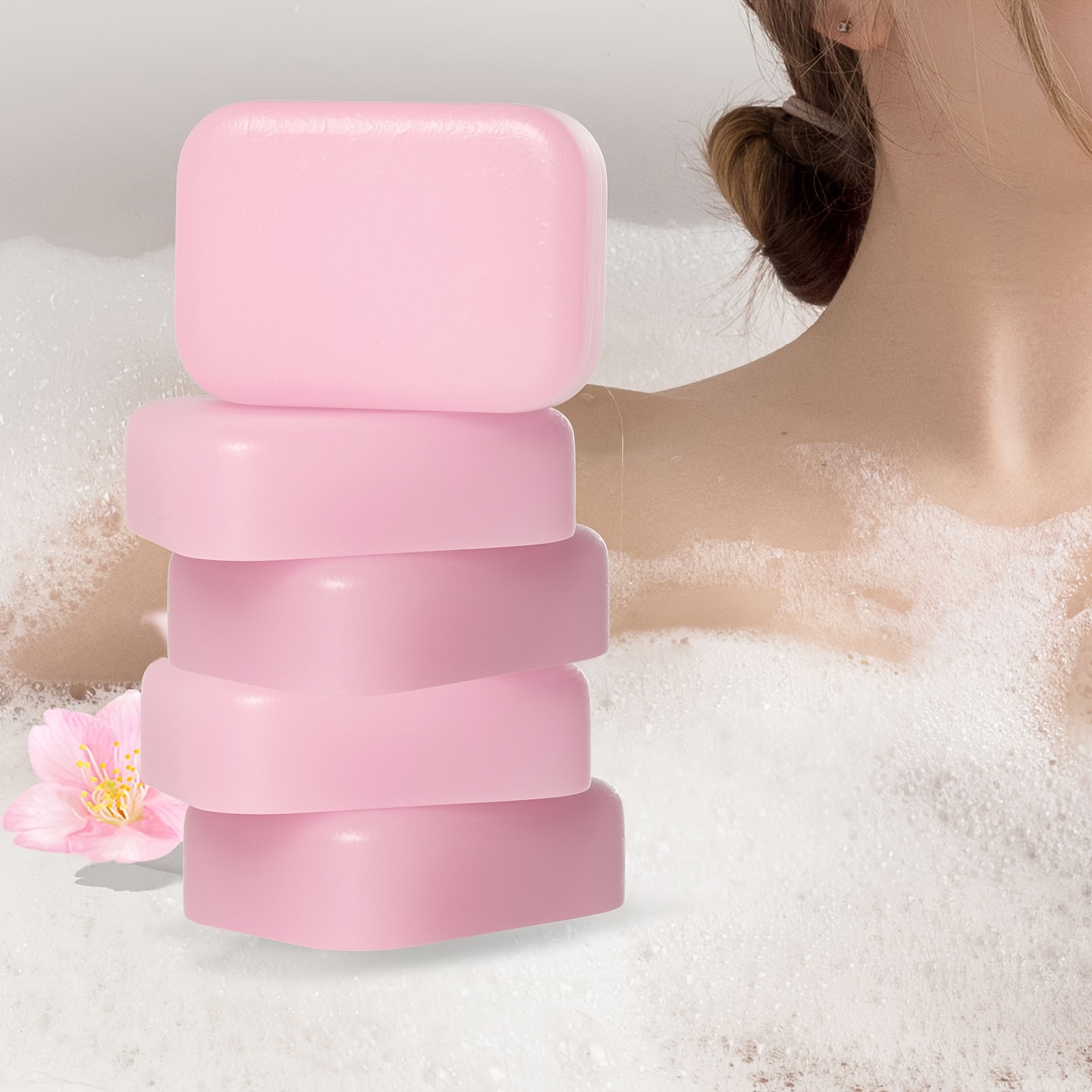 Handmade Sakura Bar Soap 90g With Bubble Mesh Bag, Brightening Facial Soap Face Wash, Portable For Travelling, Outdoors, Christmas Gift, Face Body Soap