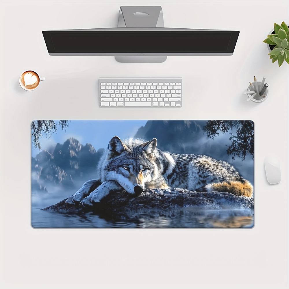 Large Wolf by the River Gaming Mouse Pad - Non-Slip Rubber Base, Realistic Wolf & River Landscape Desk Mat, Soft Fabric Surface for PC, Office, Laptop - Ideal for Gamers & Professionals - Durable Workspace Decoration, Office Workspace, Natureinspired Design, Highquality Print, Pc Enthusiasts, Wolf/large Wolf Desk Mat, Mouse/gamer Pad For Mouse, Wolf Mouse Desk, Lion Mouse Pad, Topographic Mouse Pad With Design, Boar Rubber, Mousepad, Desk Mat, Gaming Mouse Pad, Mouse Pad For Desk