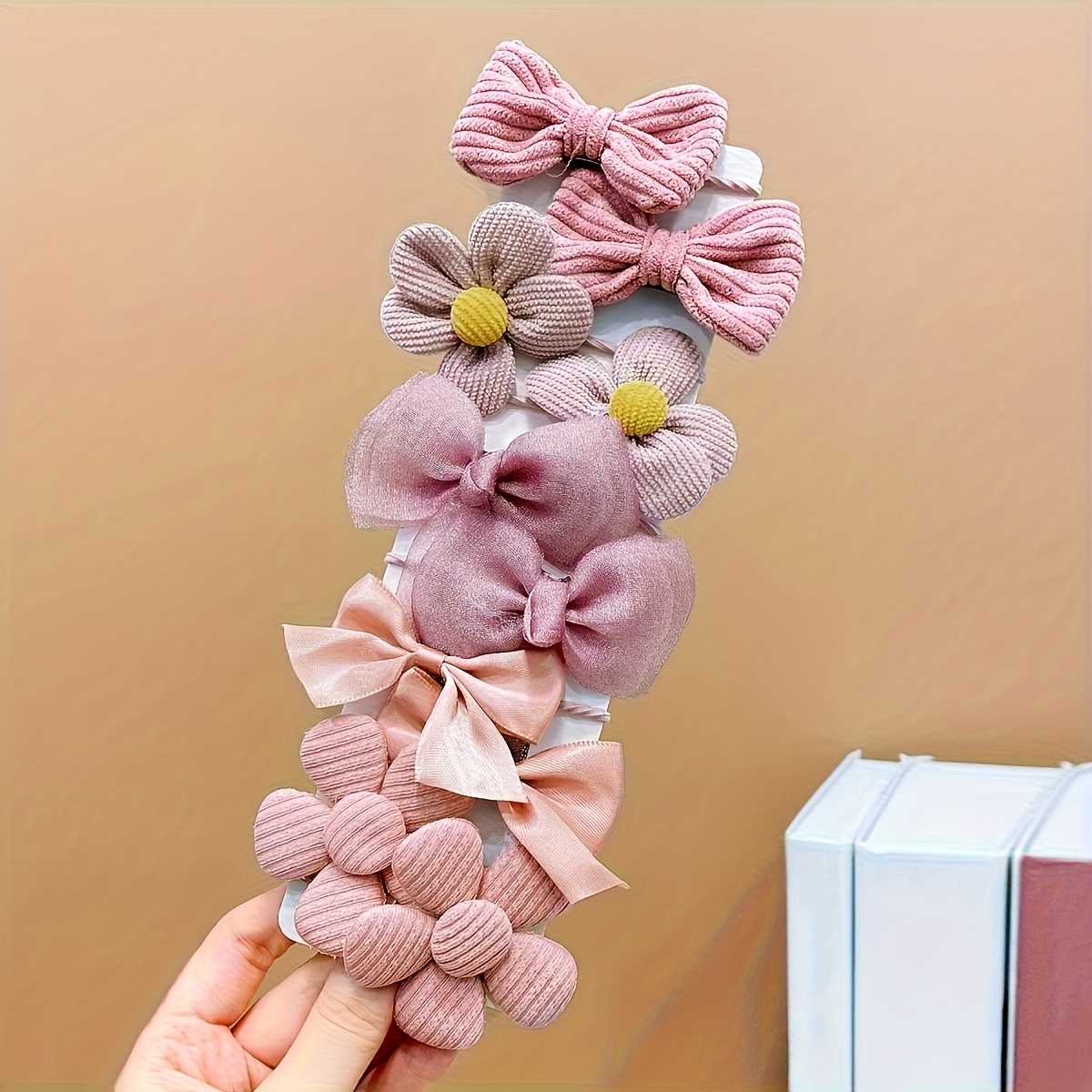 10-Pack Cute Pink Flower Bow Hair Ties for Girls