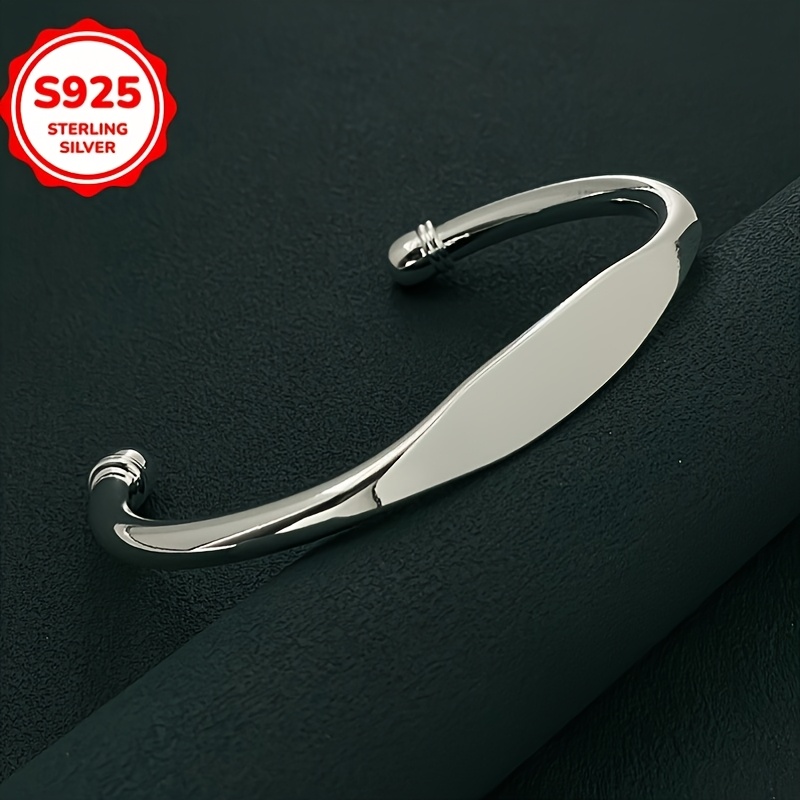 925 Hypoallergenic C-Shaped Medium Flat Open Ring Bracelet