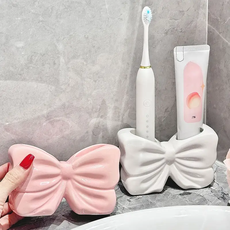 Biiange Pink Magnetic Toothbrush Holder - Butterfly Acrylic Stand With Drain Holes For Electric Toothbrush & Toothpaste