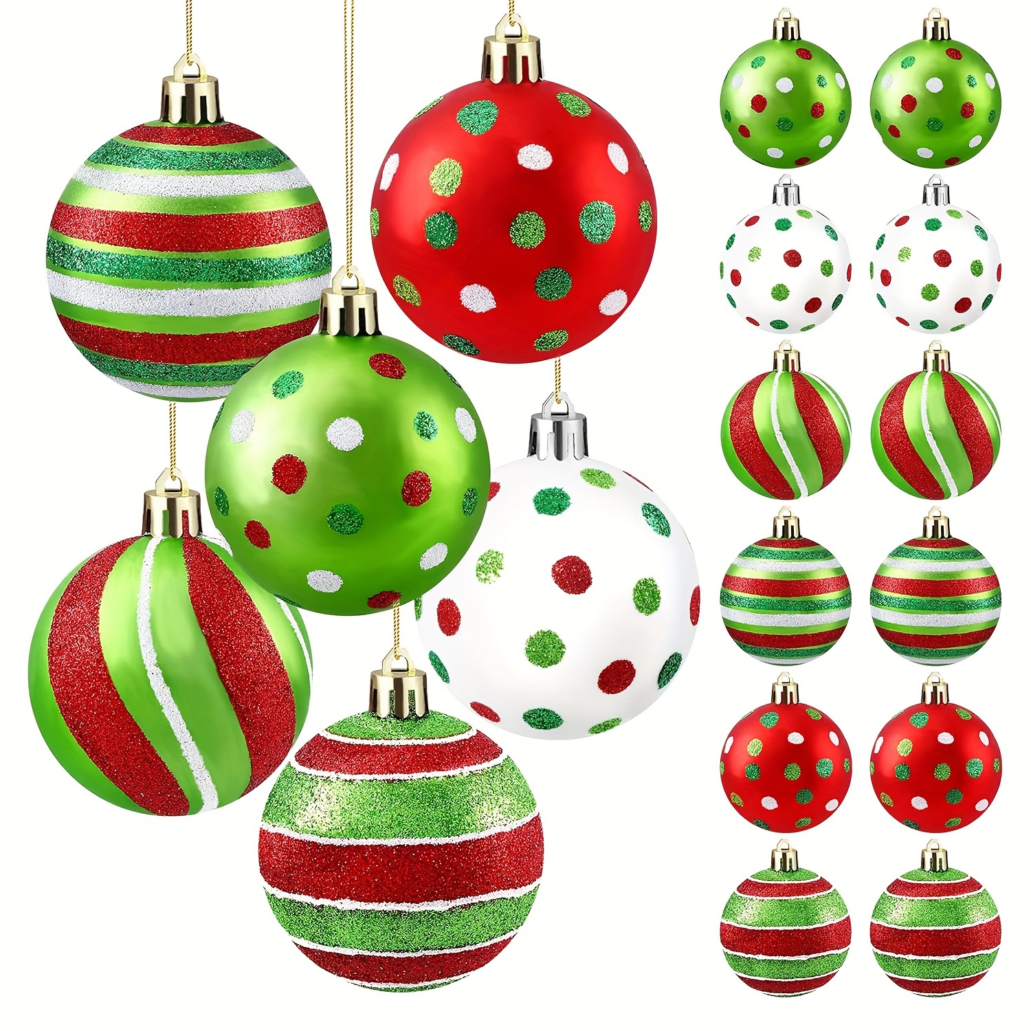 

12- Christmas Ornaments, 6cm/2.4inch Glittering Hanging , Red Elf , Plastic Round For Decoration, No , Decor