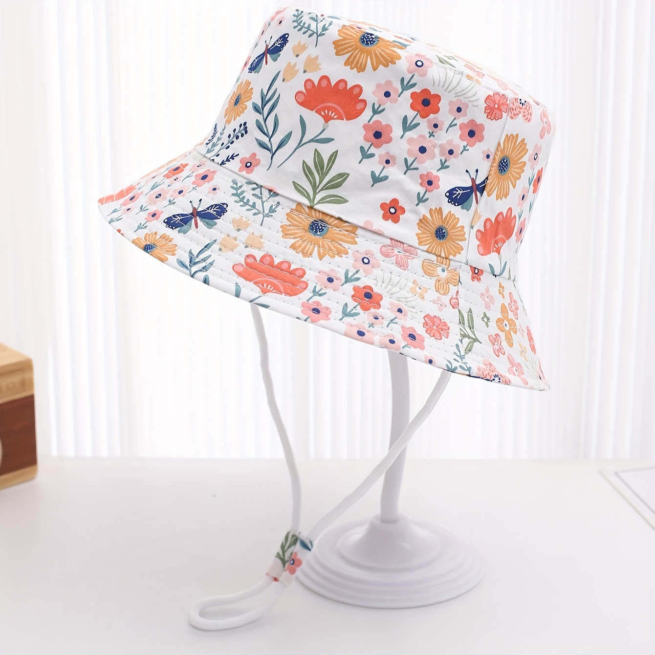 

1pc Cute Little Girl's Sun Protection Outdoor Fishing Hat With Lovely Flower Print For Spring And Summer