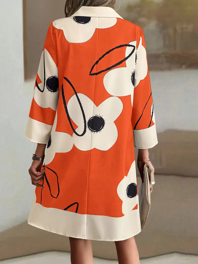 womens loose fit floral print shirt dress with button front long sleeves and pockets casual length a line dress for casual attire floral print dress polyester fabric Product details 2