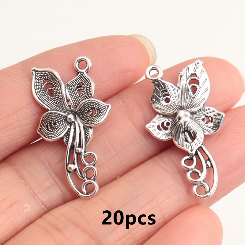 TEMU Lot de 10/20 pendentifs à breloques papillon et fleur de style chinois vintage, accessoires de bijoux bohèmes pour boucles d'oreilles, ,