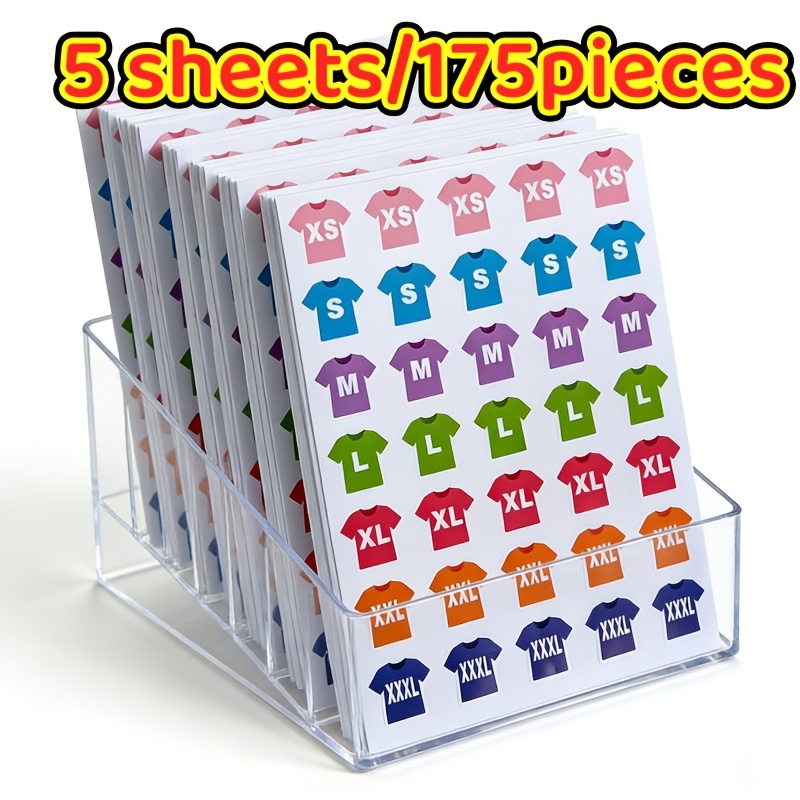 TEMU 5-sheet/175pcs Colorful Clothing Size Stickers, Self-adhesive Labels For Clothing Store Warehouse Classification And Size Marking. For Precise