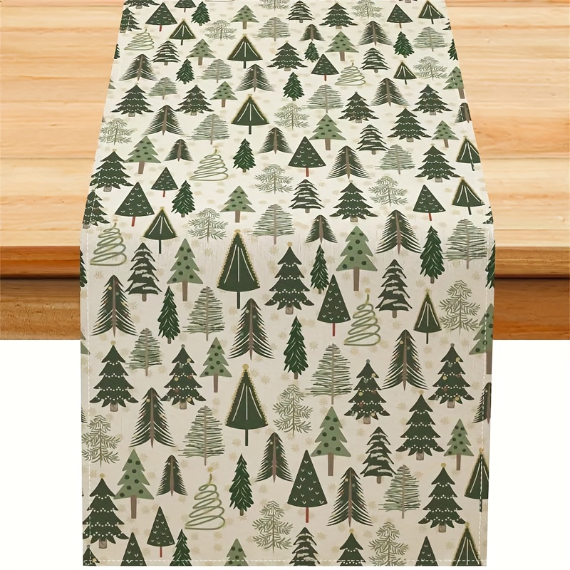 1pc Elegant Fiber Linen Christmas Table Runner Compatible For With Snowflake & Tree - (13x48/72/108 Inch) Dining Table Decor, For Home Kitchen Decorations - -care Linen, Christmas Decor