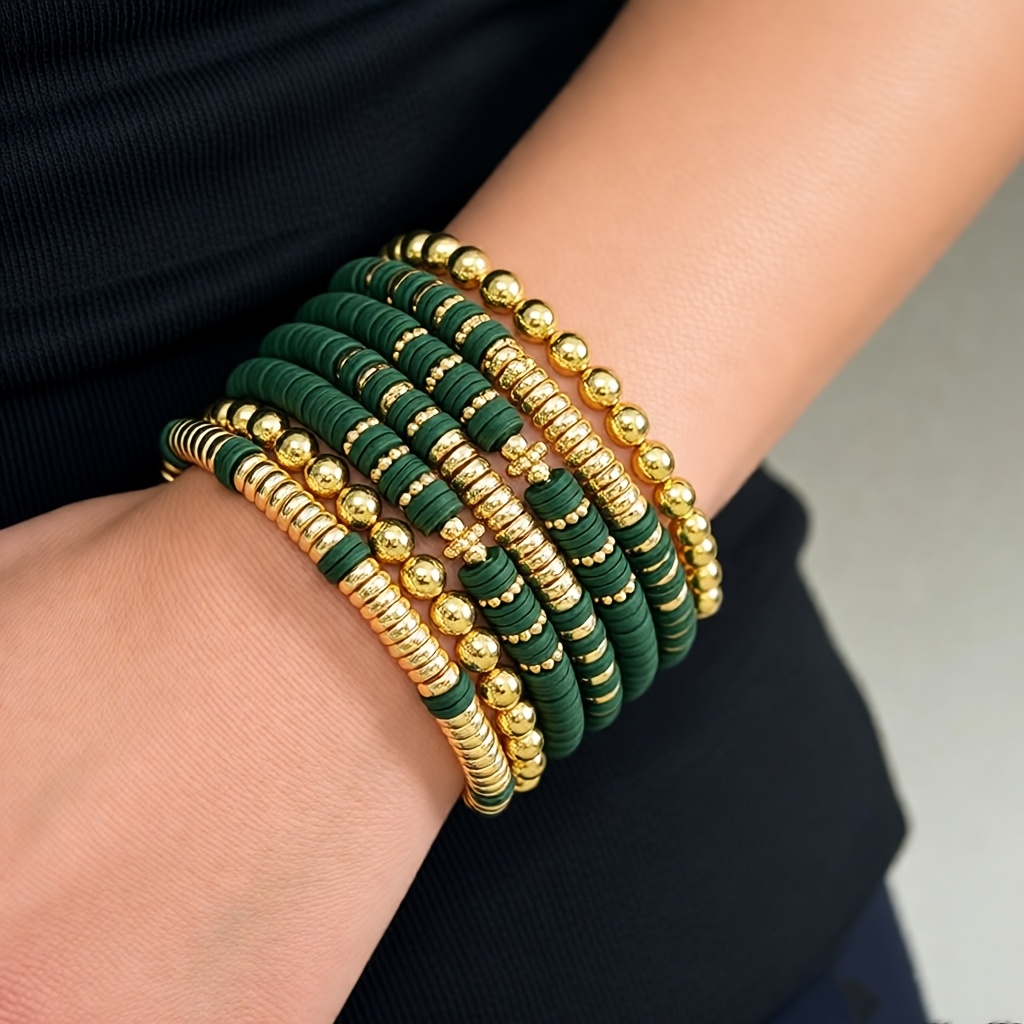 TEMU Ensemble de 7 perles rondes en pâte pour bracelet de femme