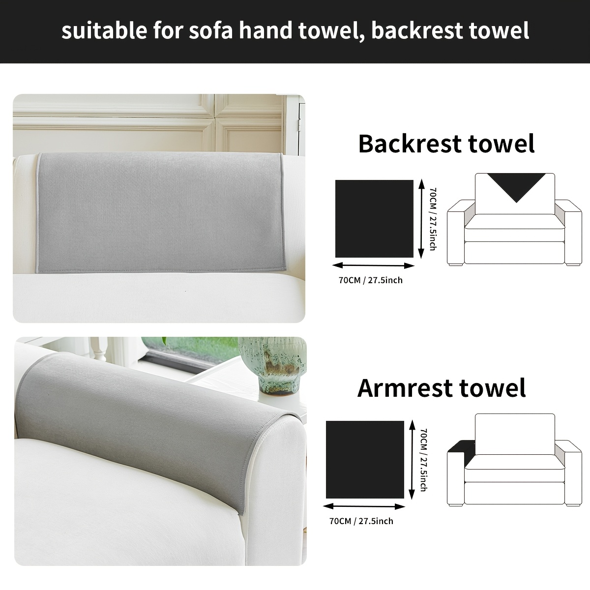 TEMU 1pc Non-slip Washable Solid Color Chenille Sofa Cushion Cover Backrest Towel, Universal Home Pet--friendly Furniture Protector Mat, For Bedroom,