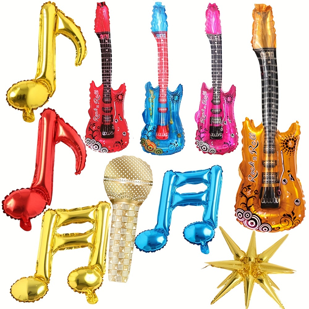 

10pcs, Instrument Foil Balloon Set, Inflatable Note Guitar Microphone Balloon Suitable For Birthday Party, Concerts, Singing Competitions, Scene Decoration