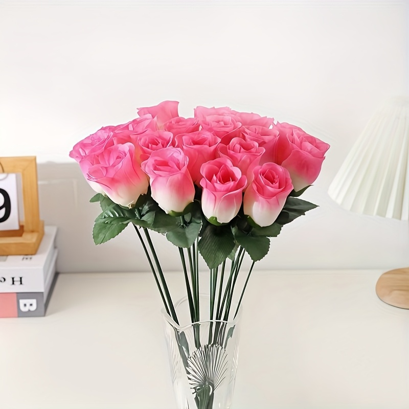 Pink Roses 12PCS Realistic Fake Roses Silk Flowers | Long Stem Artificial Roses For Decor Artificial Flowers For Decoration