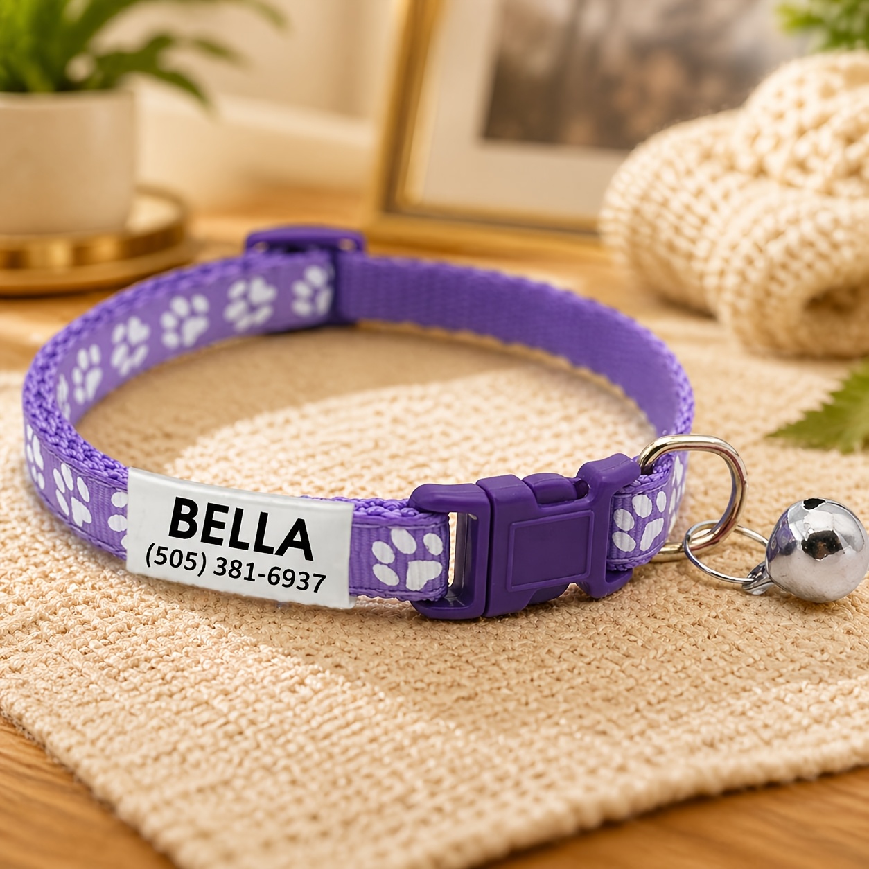 TEMU [custom Product] Adjustable Personalized Colorful Collar For Dogs And Cats With Paw Print Design, Cat Id Tags - Stylish And Safe Customized Pet