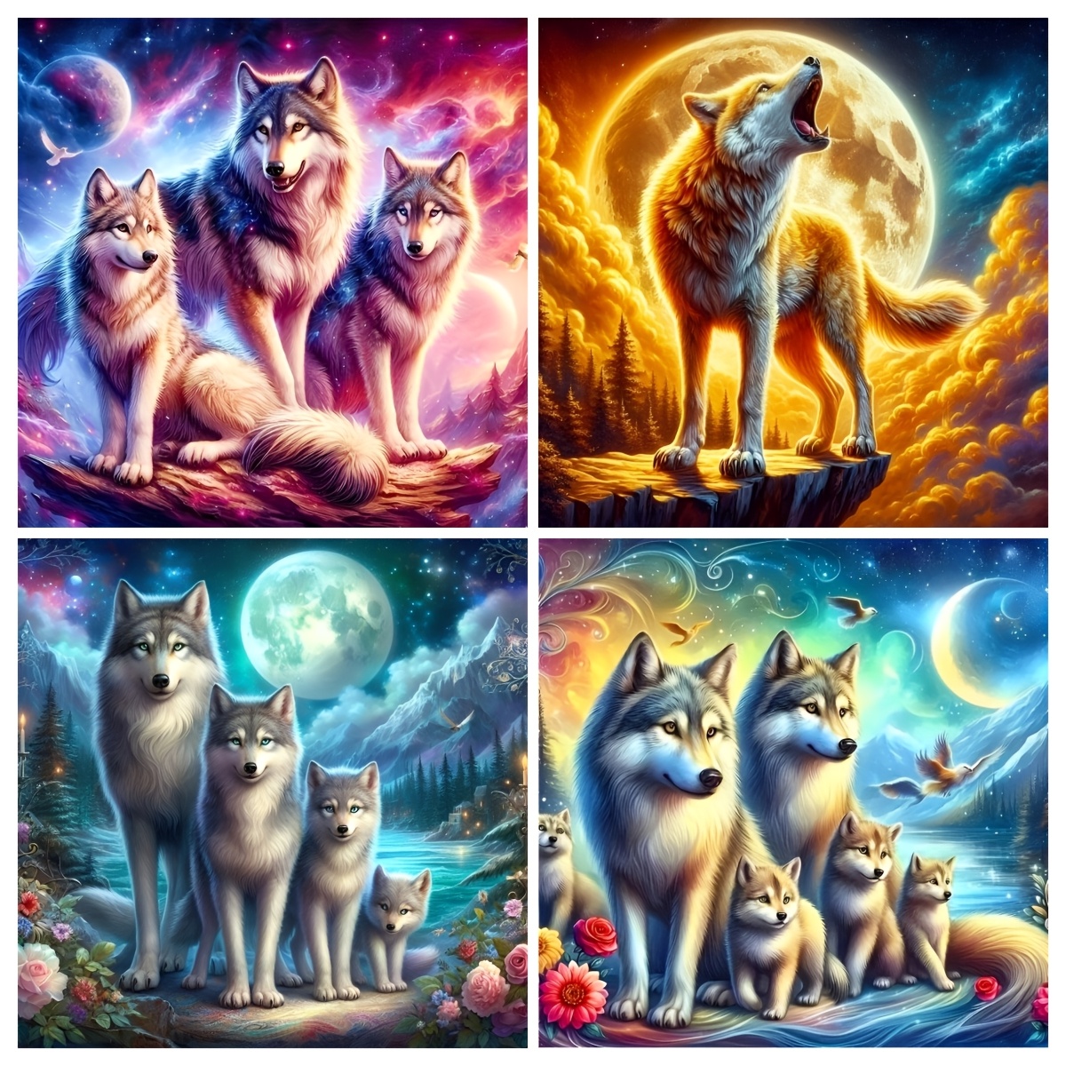 

4pcs Diy Wolf Pack Diamond Painting, Mosaic Craft Art Set, Holiday Birthday Gift, Decoration, .