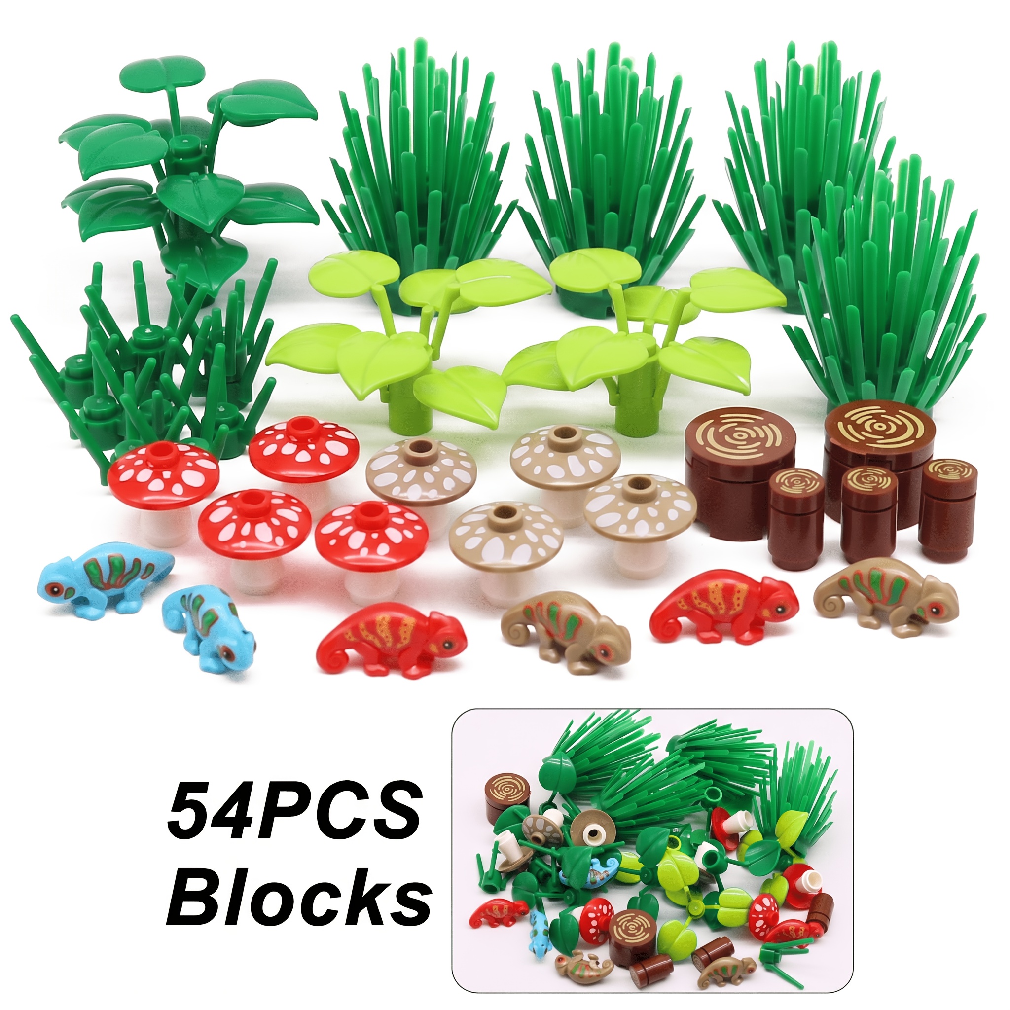 Image of Builidng Blocks Parts Set 48pcs-54pcs Bricks Model Aeecessorie Pine Tree Grass Wooden Lizards, Compatible With 2435 3471 6064 14769 57763
