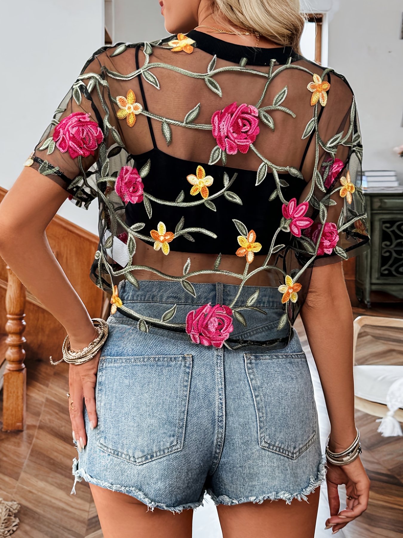 Sheer Embroidered Top Outfits Sheer Mesh Embroidery Floral Jacket