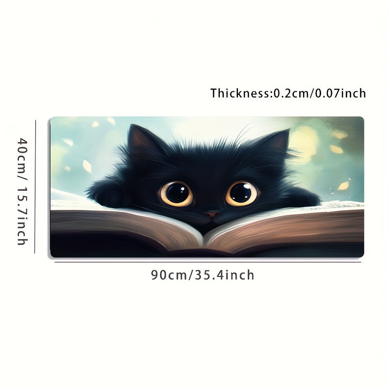 TEMU 1 Large-sized Mouse Pad Featuring An Adorable Black Cat On A Book Pattern, With A Non-slip, Washable Rubber Base. This Oversized Desk Mat Is An