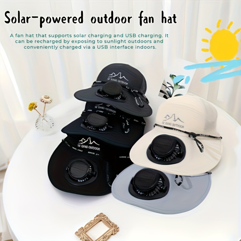 LorenaWear Solar Cooling Fan Hat - solar plus USB dual function, 4-16 hour battery life, three-speed wind, 360 degree fan coverage
