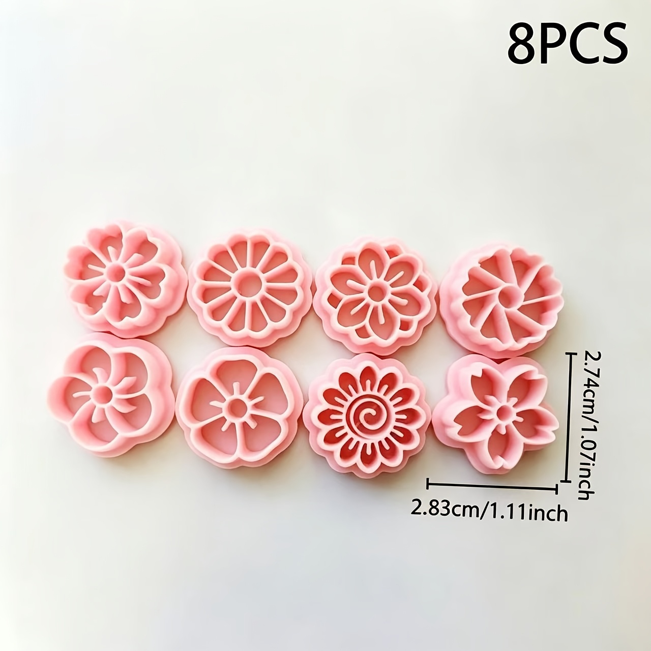 TEMU 8pcs Polymer Clay Cutter Set Of 8pcs - Bohemian Floral And Cherry Clay Cutting Molds For Earring Jewelry Making, Mini Daisy, Sunflower, And