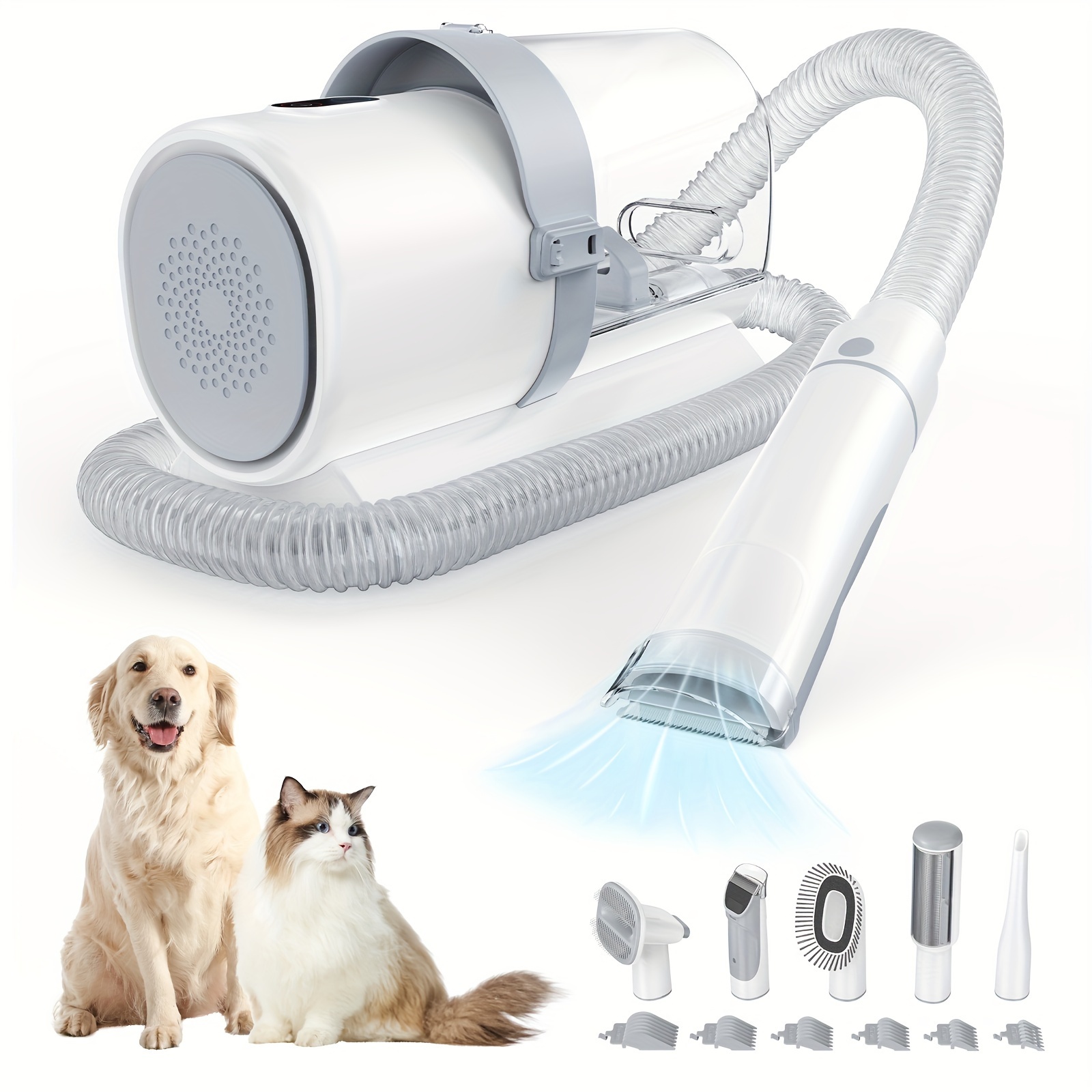 

Pet Grooming Vacuum Kit 5 In 1, Dog Hair Clipper Set, Vacuum Suction Strong Power 99% Pet Hair, Professional Clippers With 6 Guide Combs, Mulifunctional Grooming Tools For Dogs Cats And Other Animals