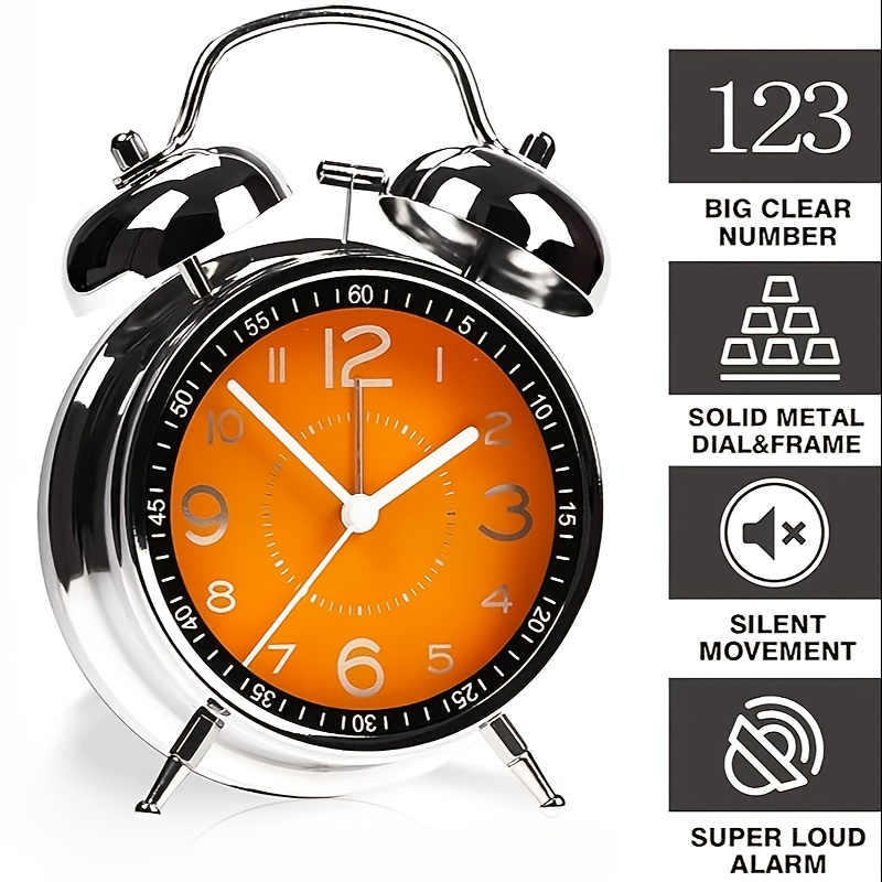 chic metal alarm clock with glass face luminous silent quartz movement anti fall design for bedroom office decor battery operated aa no battery included details 1