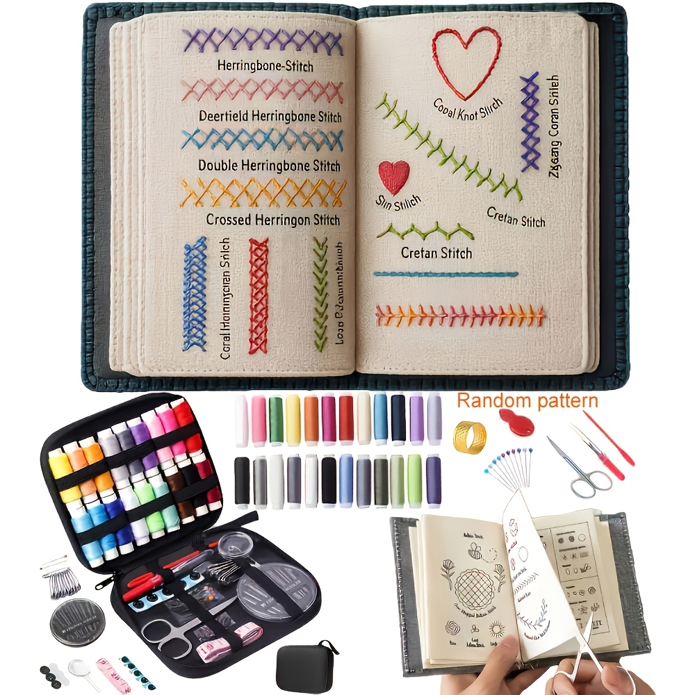 kit de libro de puntos de bordado para   y amantes de las manualidades, kit de bordado portátil para principiantes y entusiastas,   guía de 106 patrones con herramientas y tutoriales y kit de herramientas de costura de 87 piezas (1 juego)