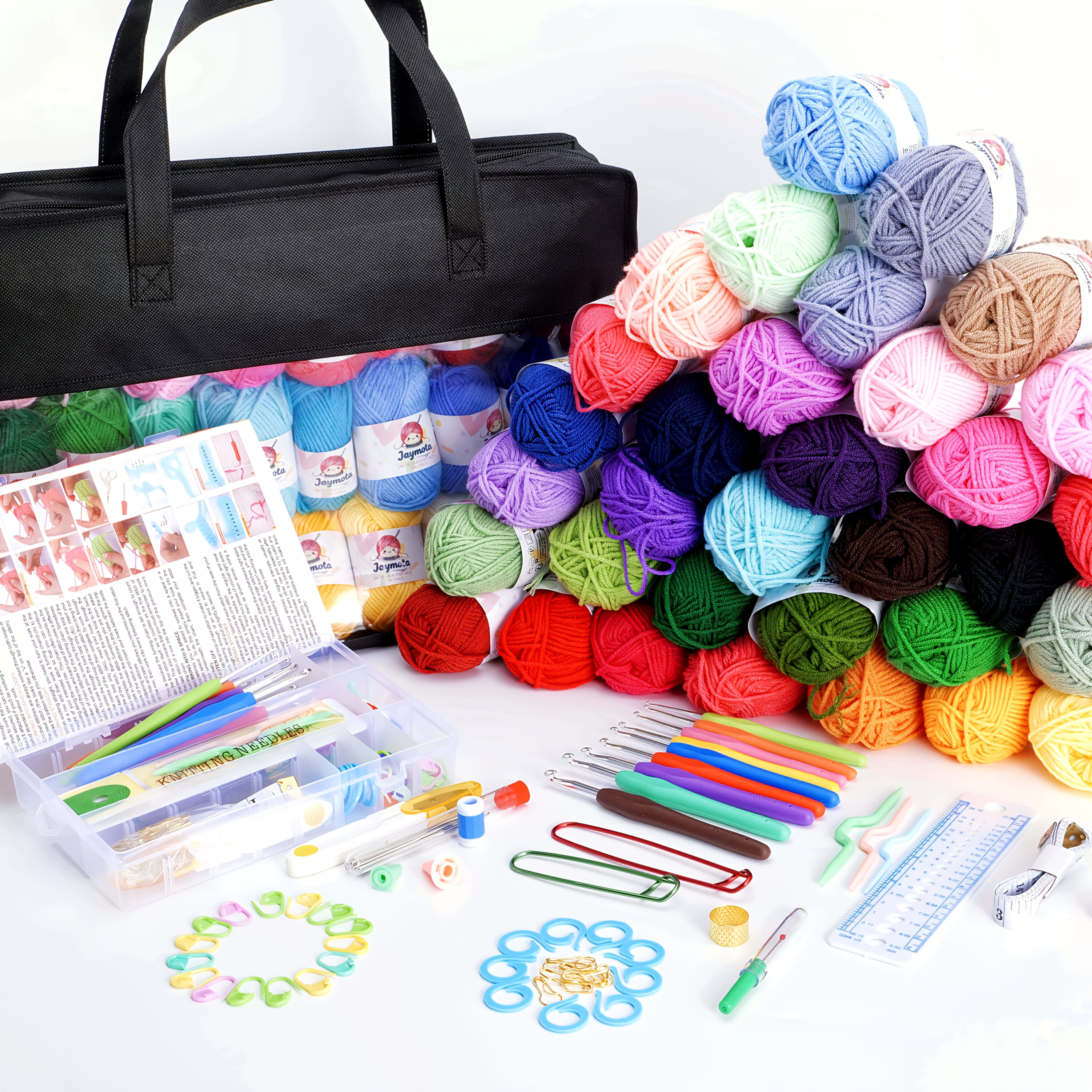 Image of 40pcs/113pcs Crochet Kit With Yarn Set 2000 Yards Assorted Yarn For Knitting And Crochet, 73pcs Crochet Accessories Set Including Ergonomic Hooks, Knitting Needles & More Ideal Beginner Kit