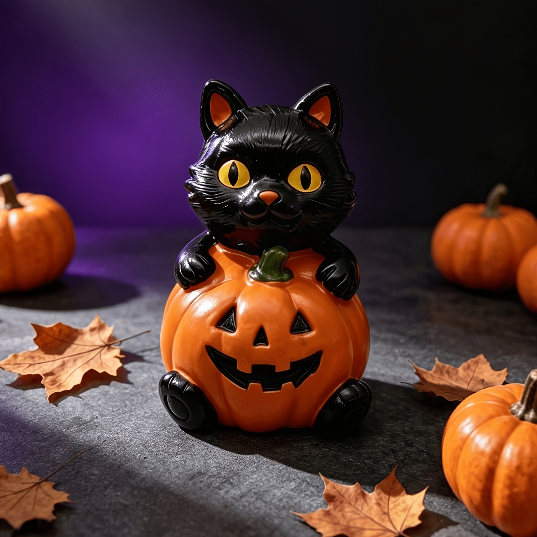 TEMU Halloween Decoration Black Cat Pumpkin Tree Resin Sculpture Autumn Maple Leaf Scene Desktop Ornament Indoor Outdoor Garden Courtyard Decor