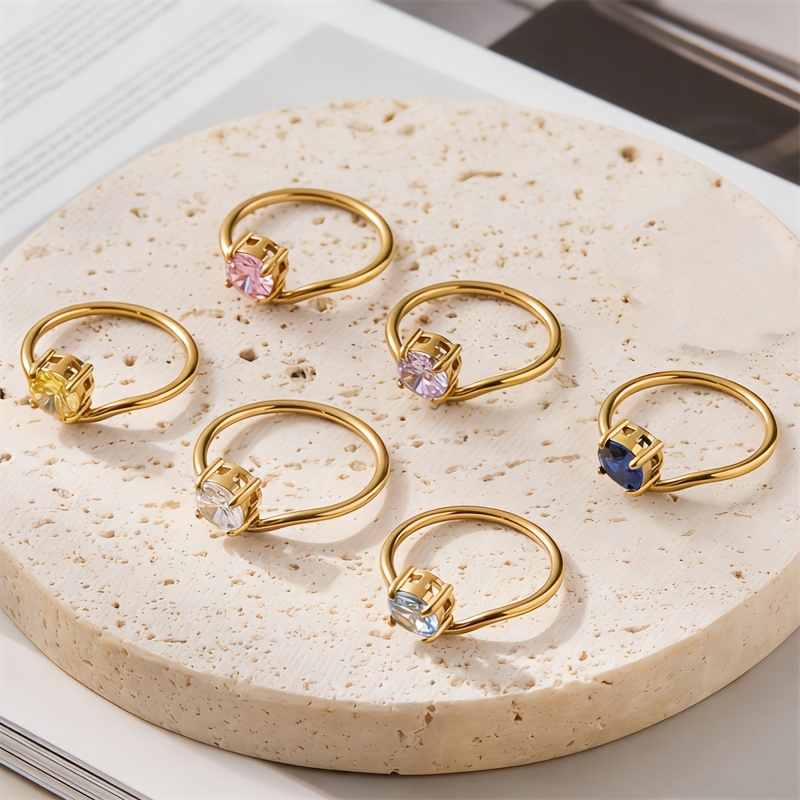 Stylish Minimalist Stainless Steel Ring with Synthetic Zircon