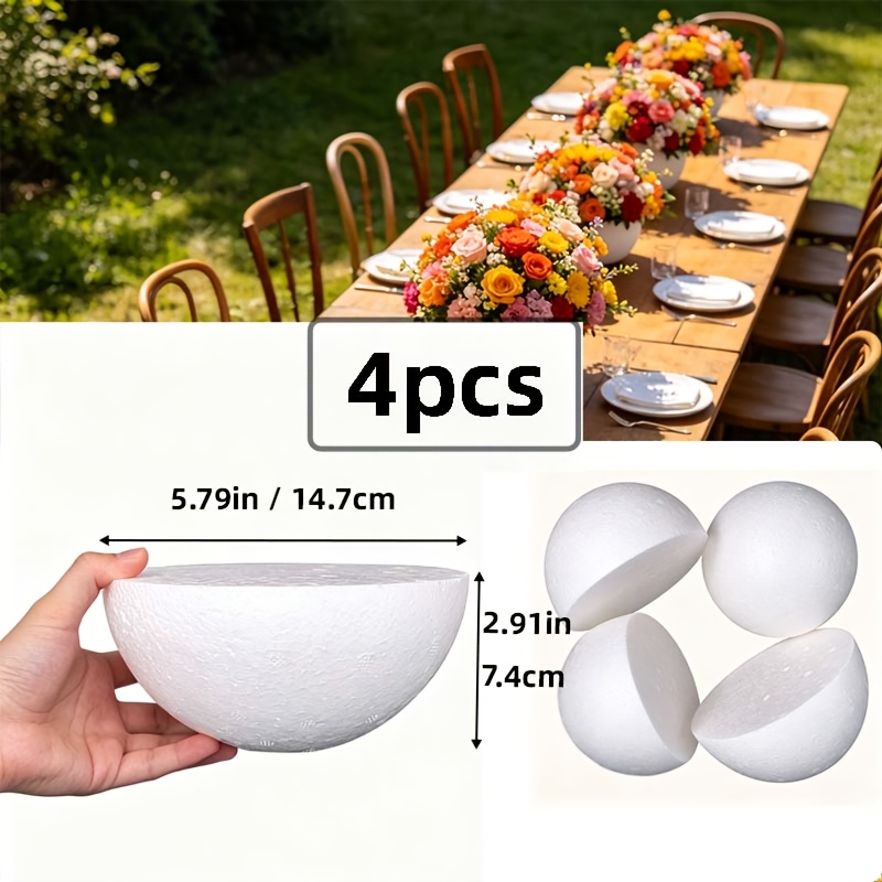 TEMU 4pcs Set Of Solid Polystyrene Half-circle Floral Balls, Handmade Craft Materials, Supplies, Foam Bases Specifically Designed For Securing Floral