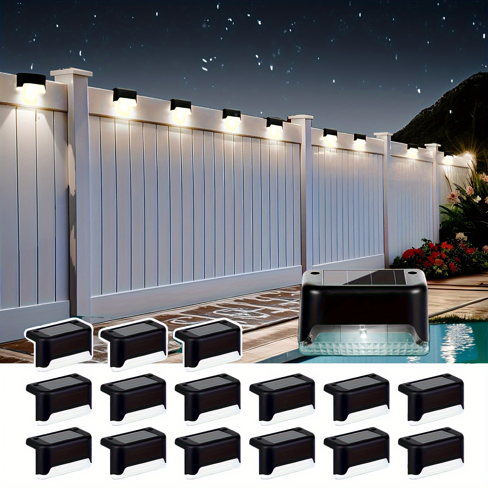 TEMU 16pcs Solar Outdoor Step Lights, Solar Fence Lights, Solar Deck Lights, Solar Ground-mounted Lights, Solar Fence Staircase Lighting, Ip44,