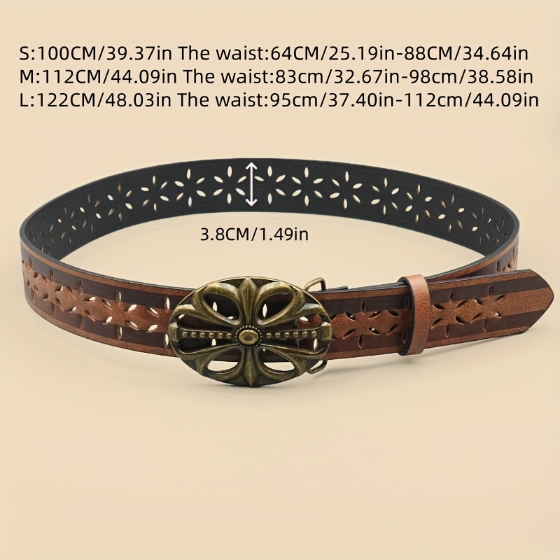 Vintage Floral Embossed Women's Belt, Brown