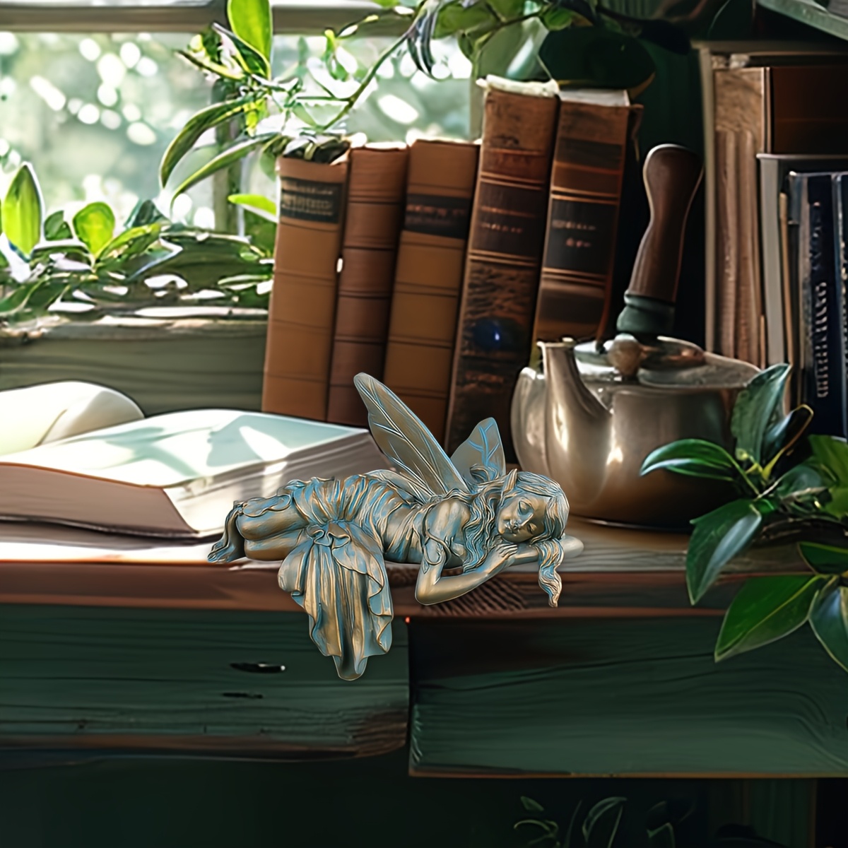 E-shop Outdoor Deko, Exquisite Kupferfarbene Schlafposition Blumen Fee Ornament ., Outdoor Fee Garten Dekoration, Fee Statue, Home Hof Rasen Bonsai