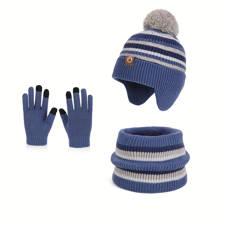 TEMU Ensemble d'hiver chaud pour enfants 3 pièces : bonnet tricoté, protège-nuque, gants, protection contre et pour les oreilles, bonnet pull chaud,