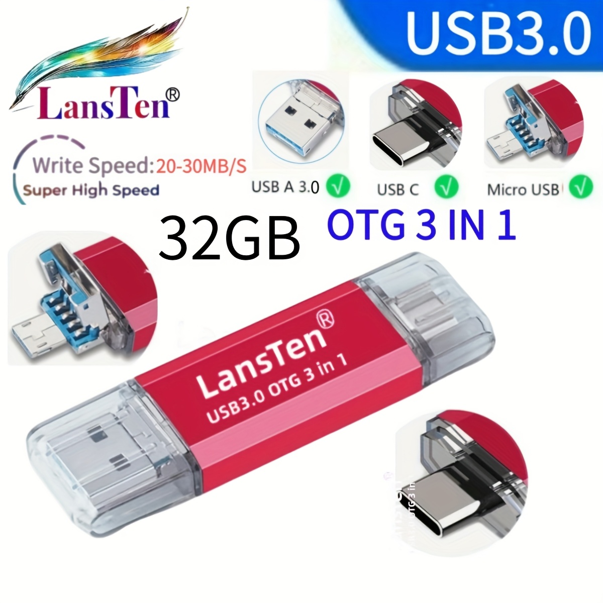 Image of Lansten Usb 3.0 Photo Stick 32gb/64gb/128gb 3-in-1 Flash Drive For Phones Type C/usb /tablets/ Galaxy/lg/huawei/google Pixel