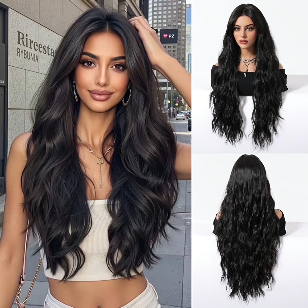 Image of Long Black Synthetic Curly Women's Wig, Suitable For Daily Work, Dates, Music Festivals, Halloween, Etc. Synthetic High-temperature Fiber Wig, Easily Holiday Styles