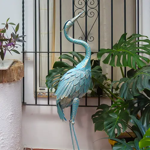 vintage crane metal statue vibrant bird yard art for garden porch and poolside outdoor sculpture with spring revival style mothers day centerpiece for moms garden 1pc
