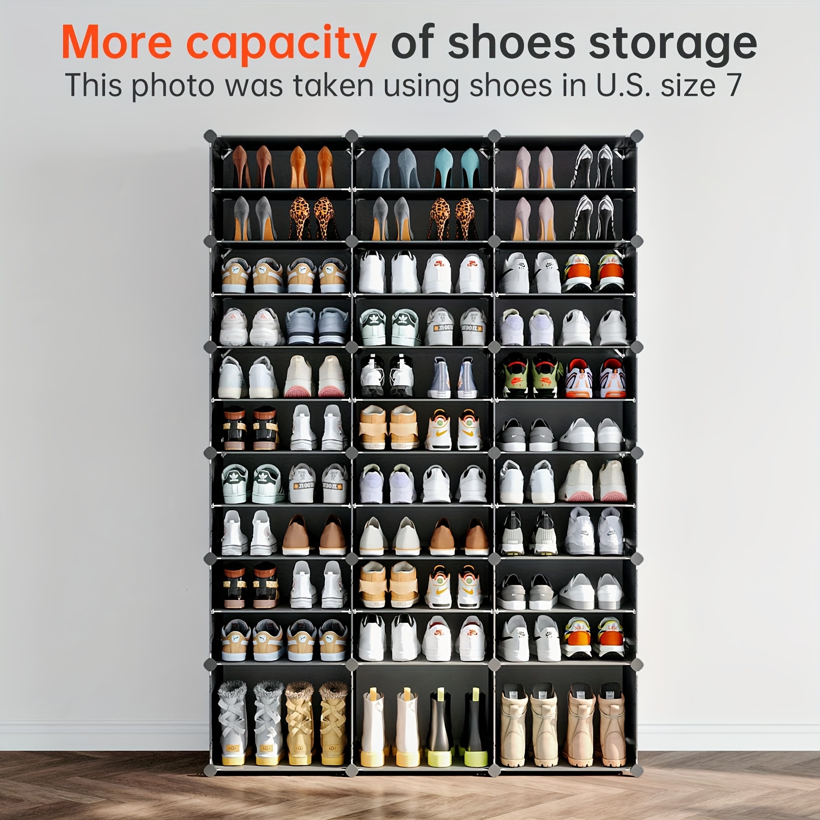 

72-pairs Shoe Storage Organizer Cabinet, Portable Shoe Rack Organizer With Door, Large Diy Plastic Detachable Shoes Shelves For Entryway, Bedroom, Black