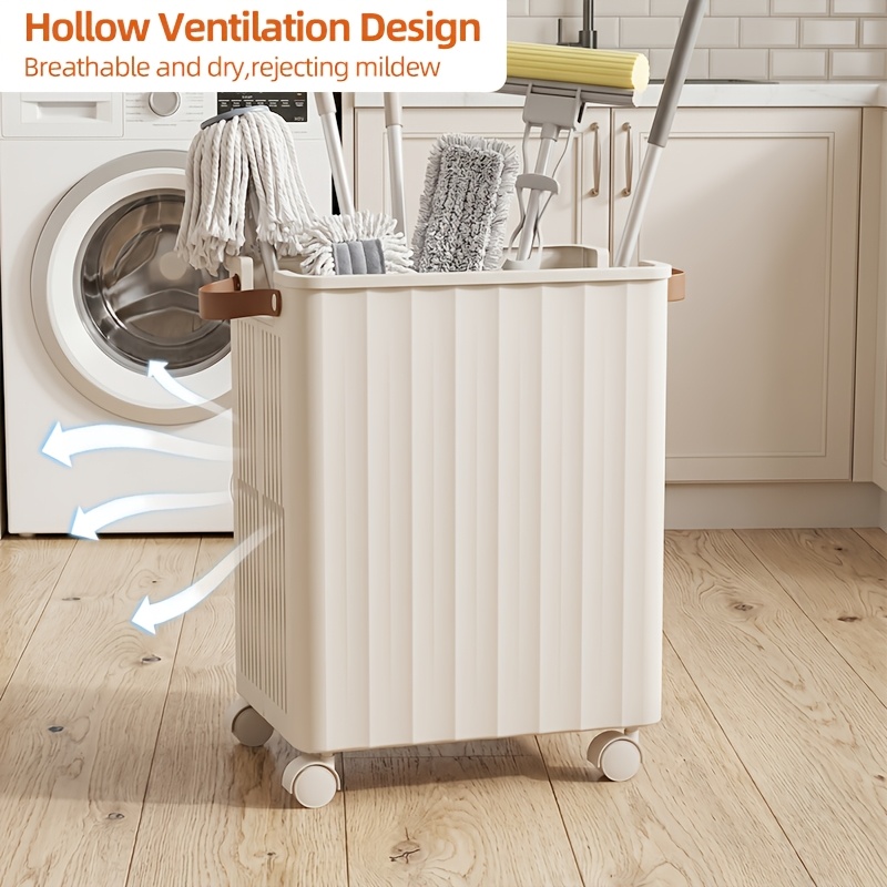 Large Capacity Mop Holder with Wheels, Laundry Hamper Cart,... product image 9