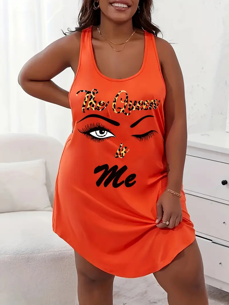 womens plus casual sleep dress plus size leopard letter face print neck racer back tank nightdress details 5
