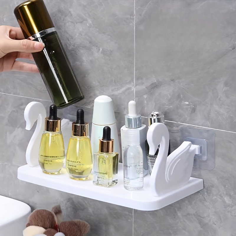 

Wall Mounted Bathroom Storage Rack - Plastic Cosmetic Organizer, Shower Gel & Shampoo Holder Tray - Bathroom Accessories Without Electricity Needed