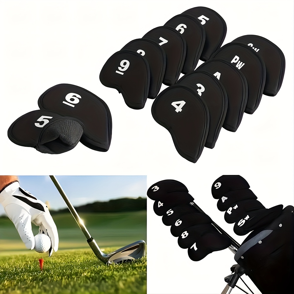 

10-pack Golf Club Head Covers, Polyester Fiber, 1-pw, Universal Fit For Standard Clubs, Protective Cover Set In Black, Blue, Red