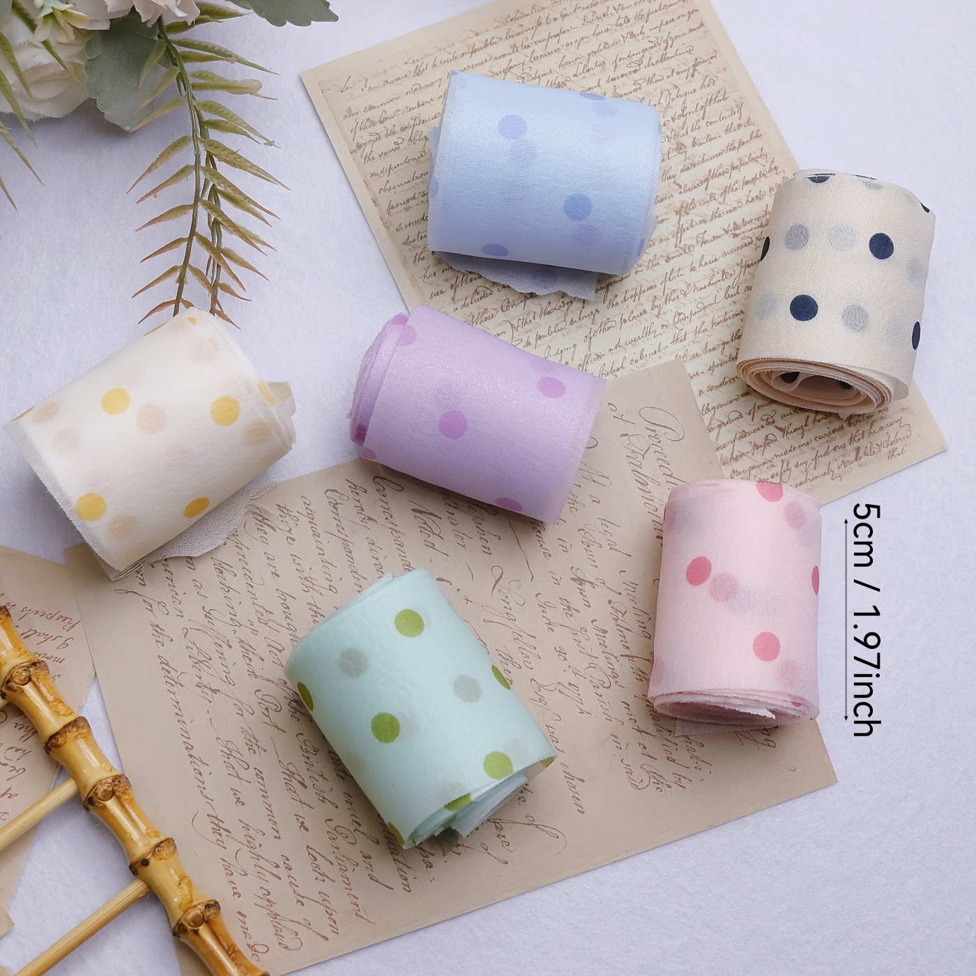 TEMU 6 stuks 180 cm Milkshake Polka Dot Chiffon Lint Handgemaakte Lint Materiaal, Boeket Geschenkdoos Decoratie Lint, Polka Dot Lint, Geschikt voor