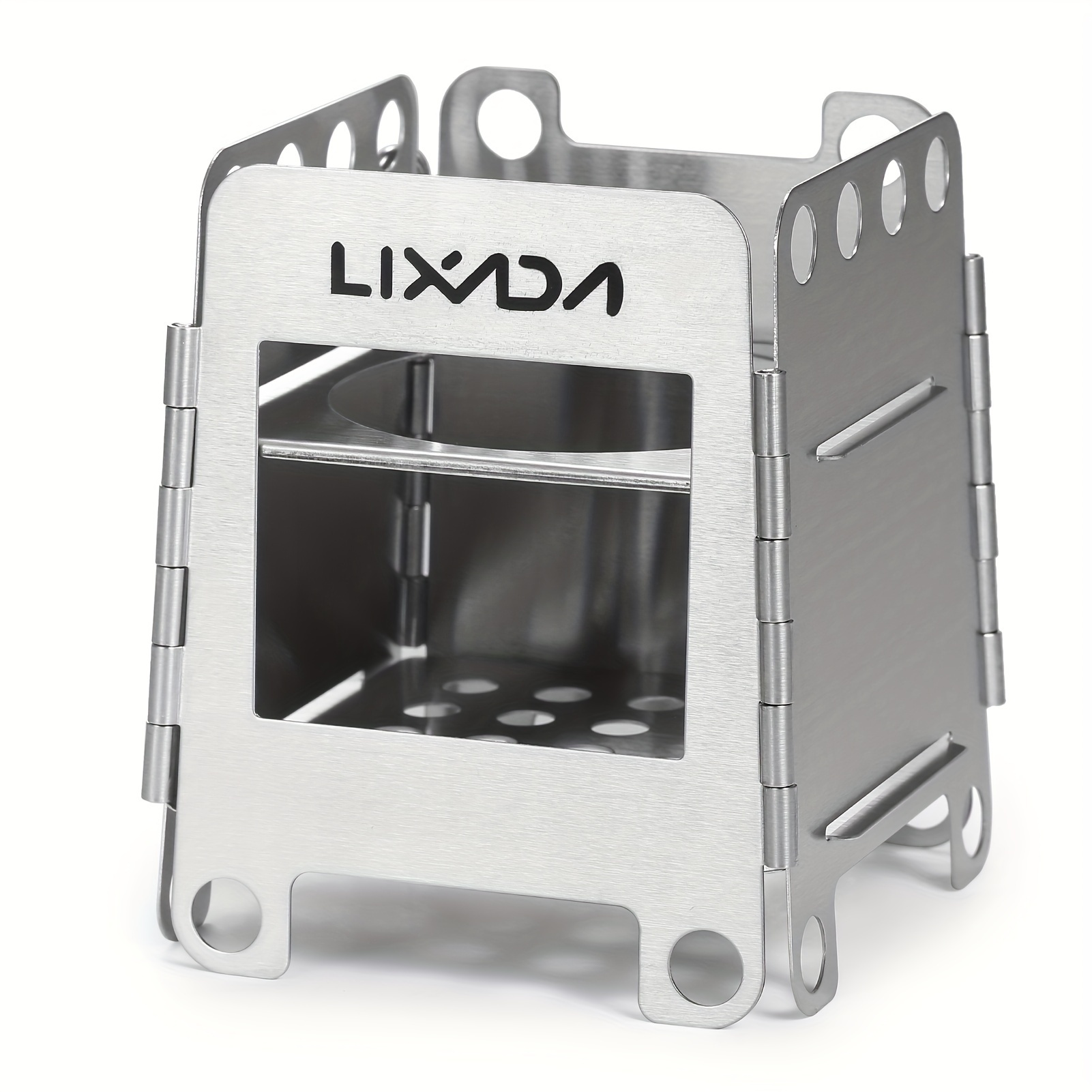 TEMU Lixada Portable Stainless Steel Folding Wood Stove - Lightweight, For Camping, Picnics & Backpacking, Easy-to-carry Handle & Ventilation Holes, Camping Stove