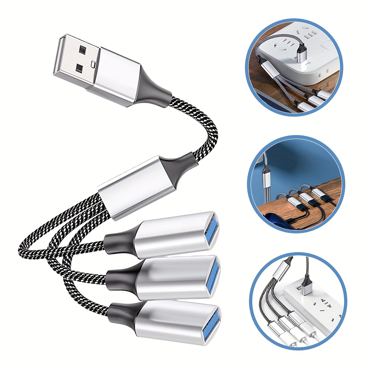 

Usb Splitter Y Cable,usb 1 Male To 3 Female Extension Cord Connector,dual Double Usb Port Extender ,data&charger Adapter For Mac,laptop,pc, 1 /s,ps4,ps5