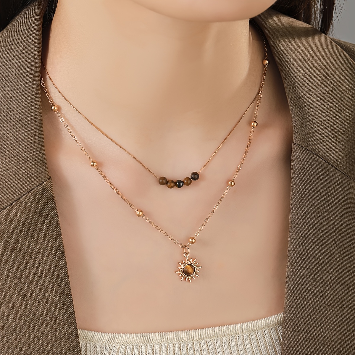 TEMU One-piece Vintage Eye Necklace For Women, Design Stackable Sweater Chain, Autumn Winter Collarbone Necklace Accessory For Parties And Banquets
