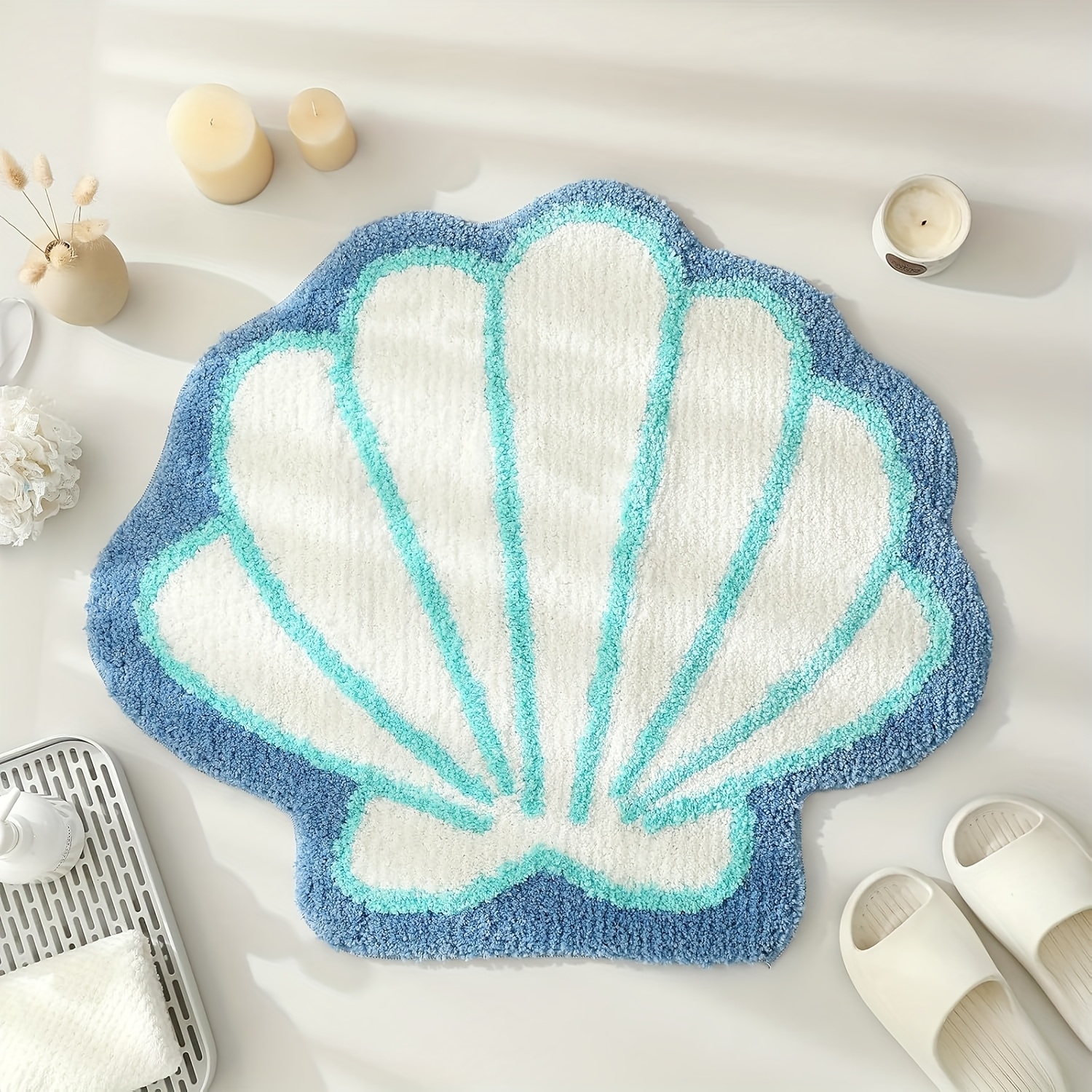 TEMU Seashell Bathroom Rugs And Mat Cute Beach Bath Mat For Cartoon Sea Bathroom Decor Bath Rugs Plush Non-slip Foot Mat Absorbent Bathtub Rug