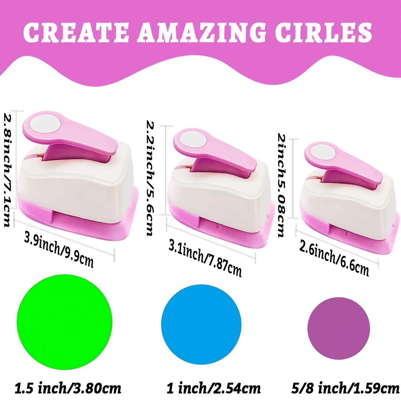 TEMU 3pcs Circle Paper Hole Puncher Cutter Tool Set 1.5 Inch 38mm 1 Inch 25mm 5/8 Inch 16mm 3/8 Inch 9mm Circle Shape Set For Paper Crafts Cardboard