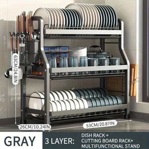 escurridor de platos de cocina de 1 pieza, organizador de platos para encimera, escurridor multifuncional de 2/3 niveles con soporte para tabla de cortar y bandeja para utensilios – estante de almacenamiento de vajilla para tazones y tazas, accesorios para el hogar