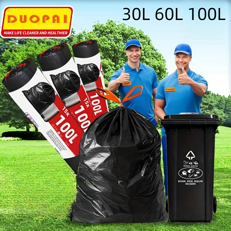 

15pcs Heavy Duty Garbage Bags - 8/15/26 Gallon, Extra Large For Lawn & Leaf , Outdoor Use, Kitchen Waste, And